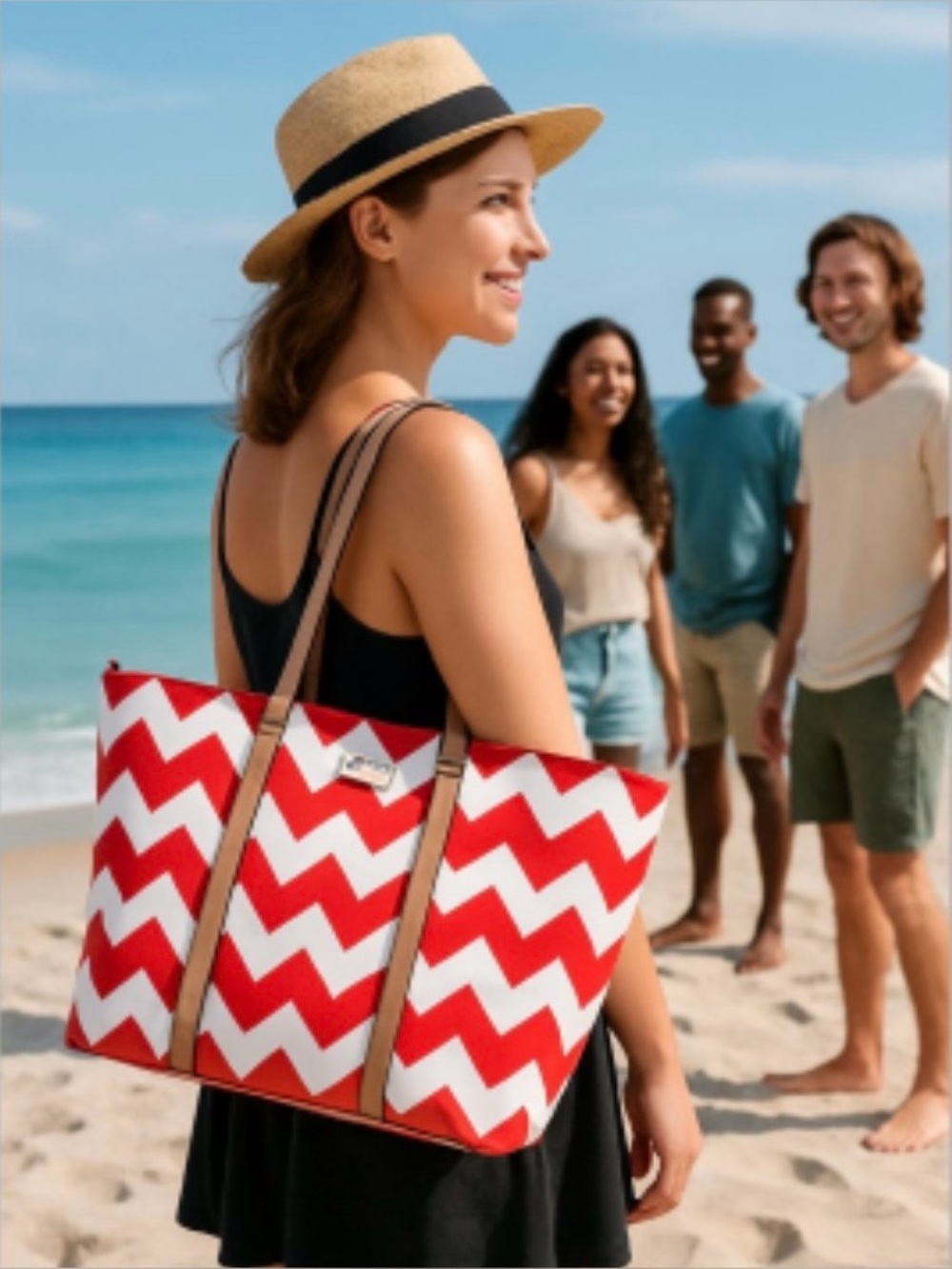 Kate Spade South of Border Medium Harmony Chevron Red and White Tote Bag